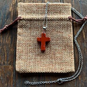 Red Jasper Natural Stone Cross Pendant Crystal Healing Red Jasper Necklace